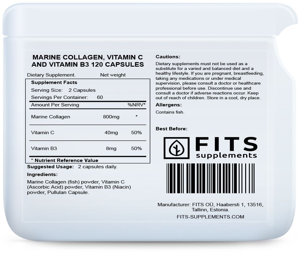 Marine Collagen, Vitamin C and Vitamin B3 120 capsules