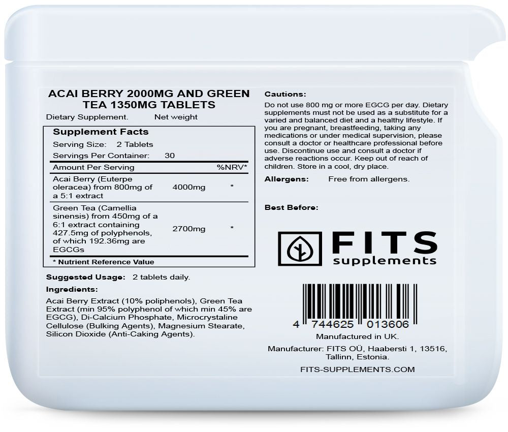 Acai-Beere 2000 mg und grüner Tee 1350 mg Tabletten