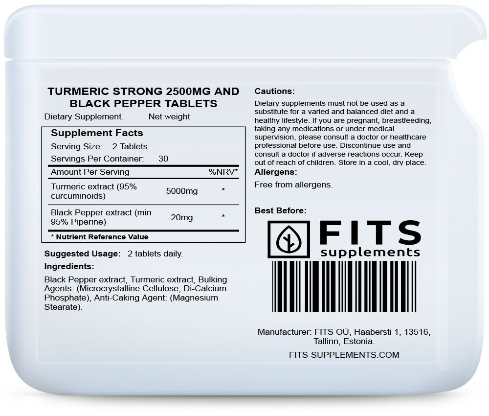 Kurkuma Stark 2500 mg und Tabletten mit schwarzem Pfeffer