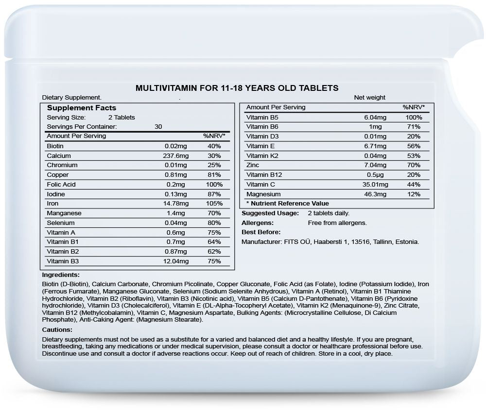 Multivitamins for 11-18 Years Old Tabletten