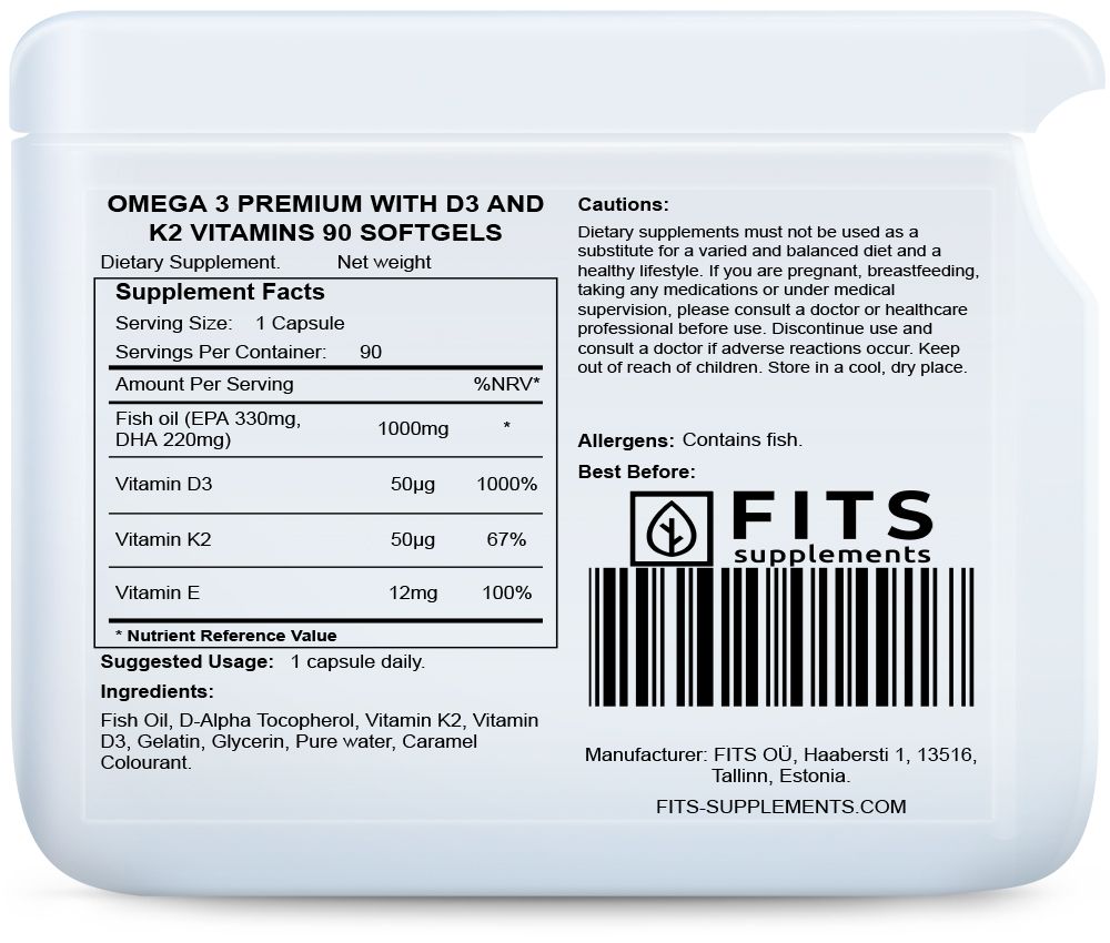 Omega 3 Premium with D3 and K2 vitamins 90 softgels
