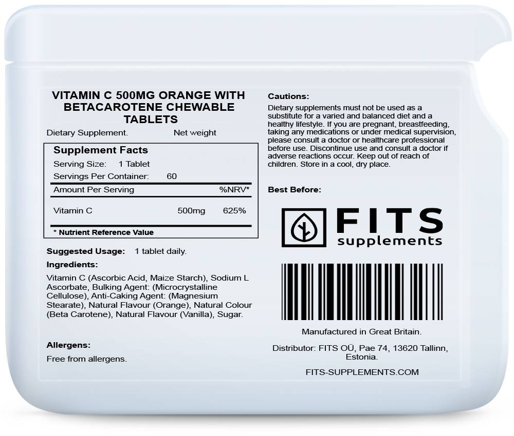 Vitamin C 500mg mit Orange und Beta-Carotin Kautabletten