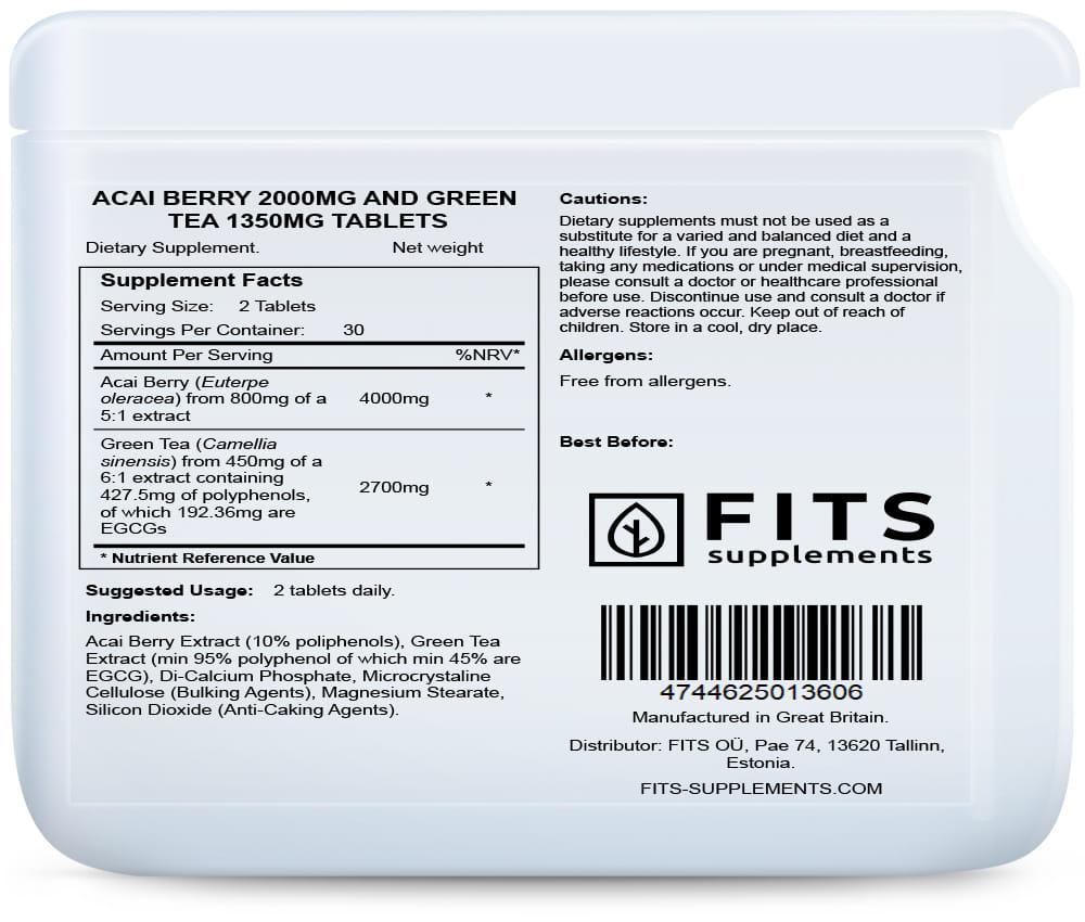 Acai-Beere 2000 mg und grüner Tee 1350 mg Tabletten
