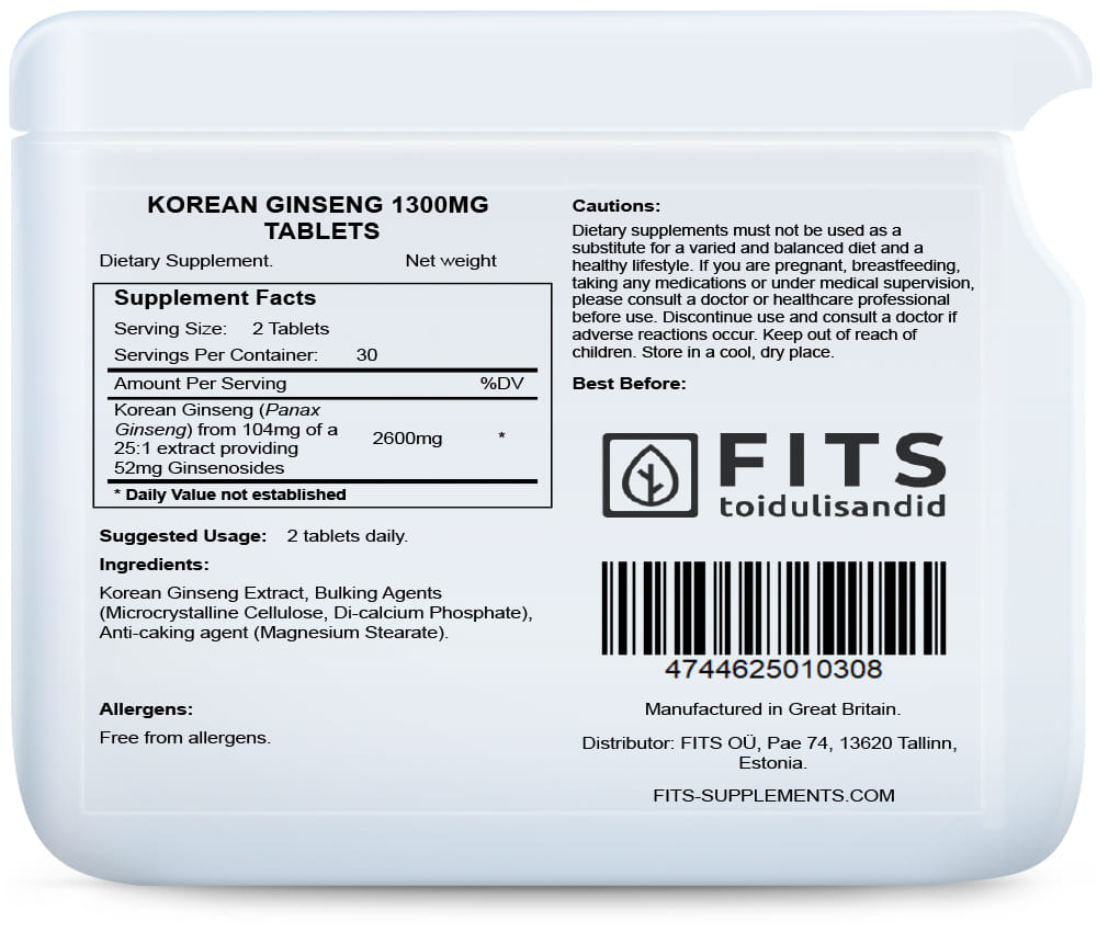 Koreanischer Ginseng 1300 mg Tabletten