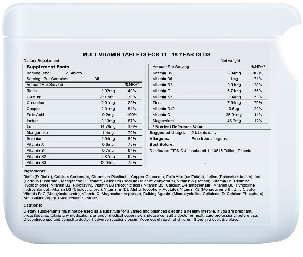 Multivitamins for 11-18 Years Old Tabletten