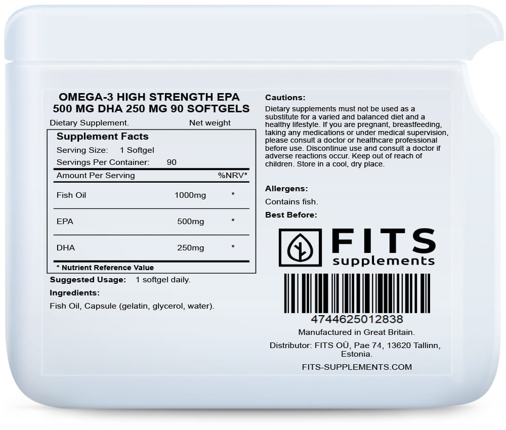 Omega-3 hochdosiertes EPA 500 mg DHA 250 mg 90 Weichkapseln