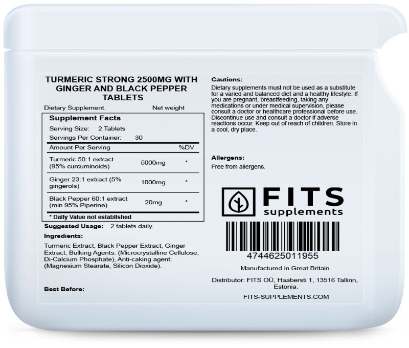 Kurkuma Stark 2500 mg mit Ingwer- und Schwarzpfeffer-Tabletten
