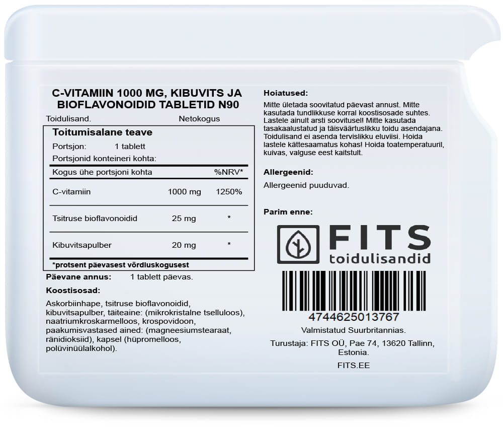 Vitamin C 1000 mg mit Hagebutte und Bioflavonoiden 90 Tabletten